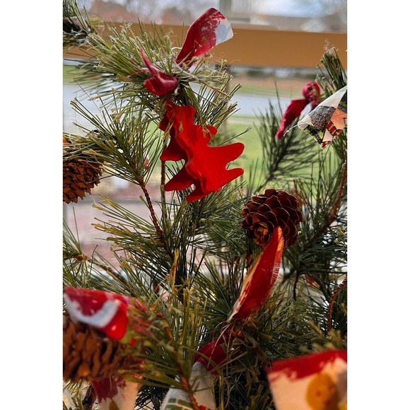 Artificial Christmas Arrangement Upcycled Tin File Drawer Holder Rag Bows - Picture 6 of 10